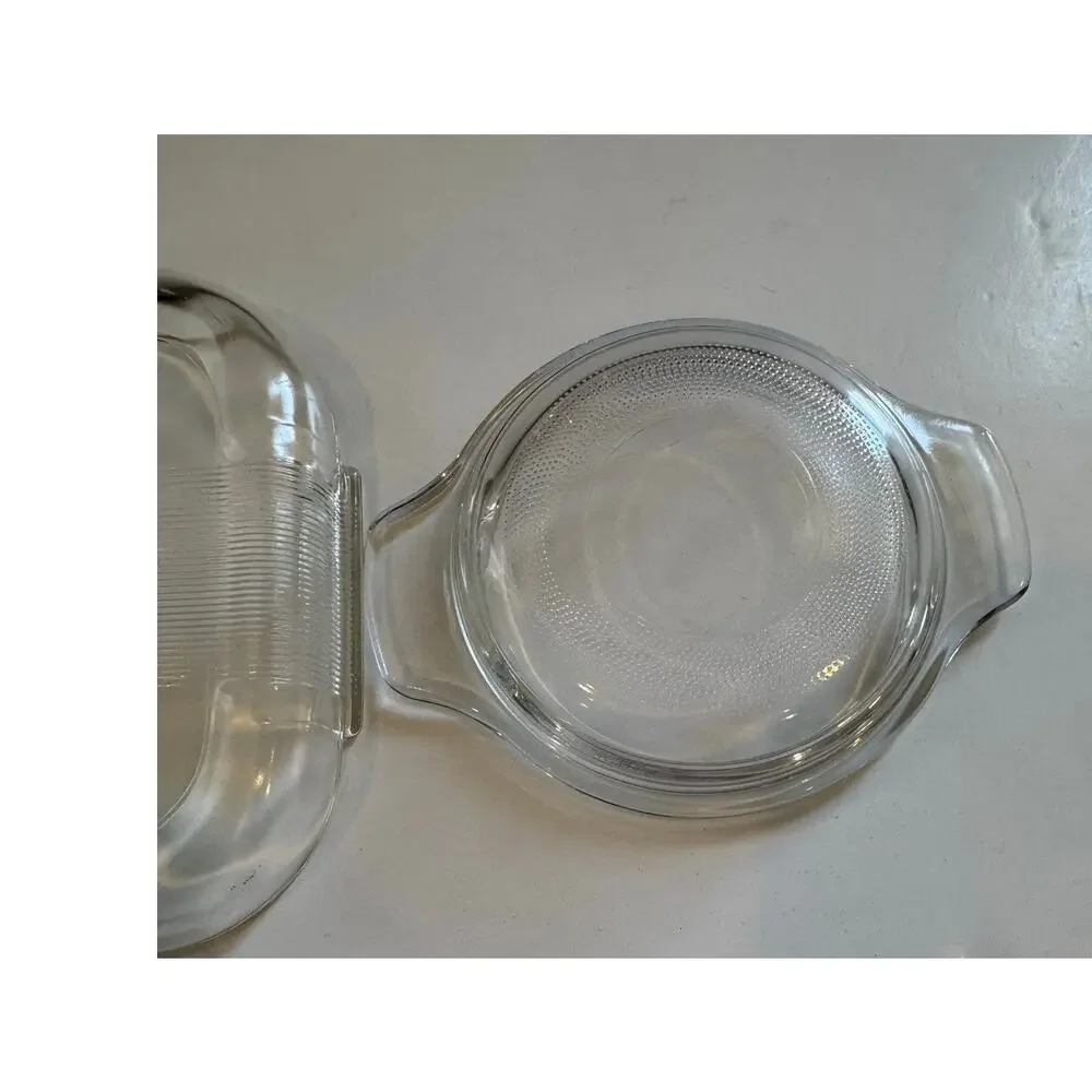 2 Vtg Glass Dishes 2 Compartment Serving Tray/Small Round Dish